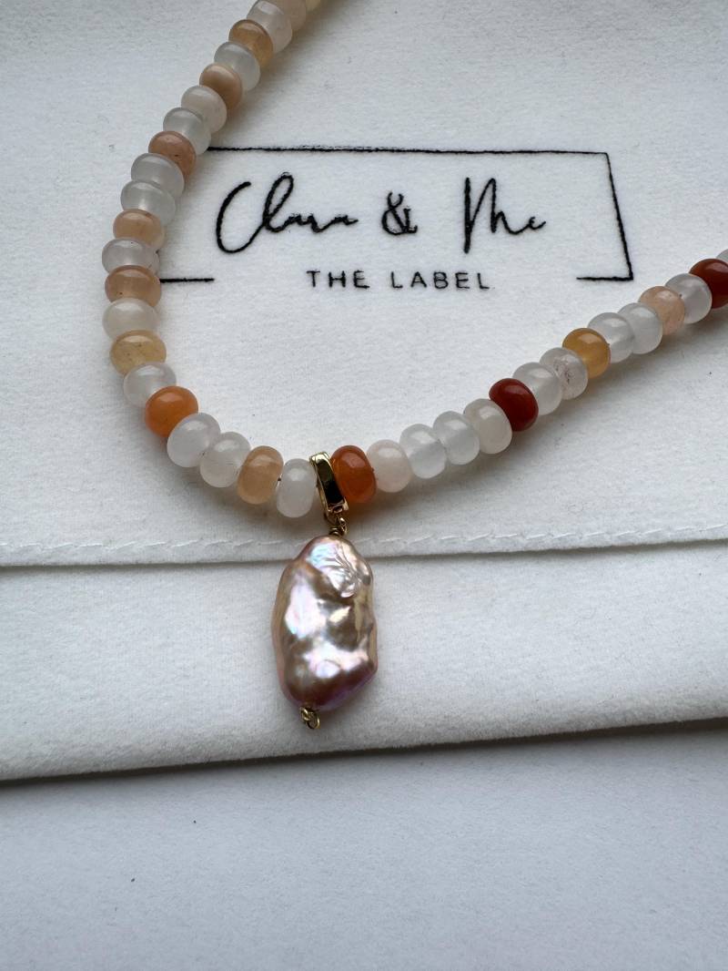 Aventurin Halskette Rosa Mit Abnehmbarer Barockperle | Handgemachter Schmuck Silber Oder Gold Elegant & Wasserfest von ClaraAndMeTheLabel