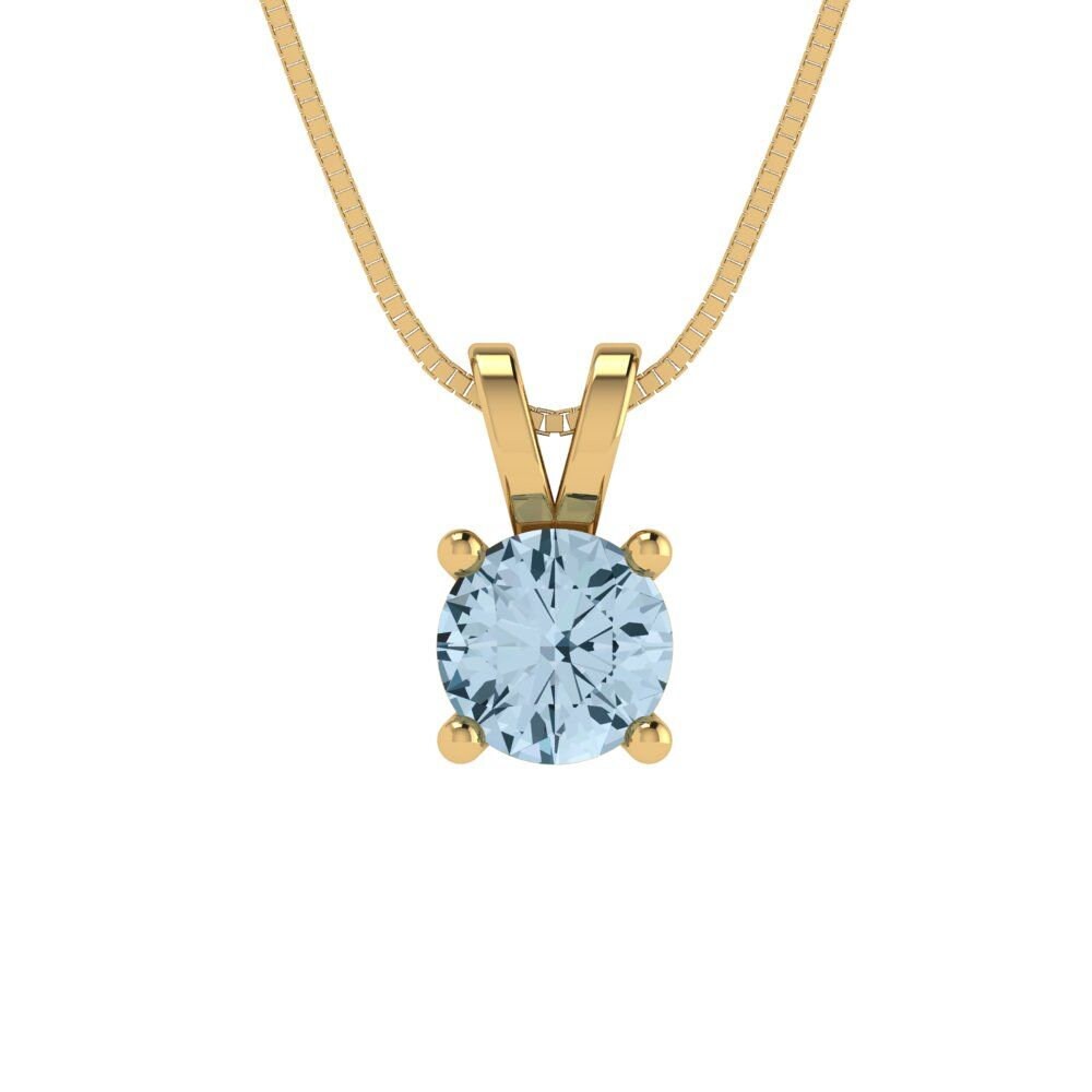 0, 5 Ct Brilliant Rundschliff Echter Solitär Natürlicher Schweizer Blautopas Edelstein Echtes Massiv 18K 14K Gelbgold Anhänger Mit 16 "Kette von ClaraPucci