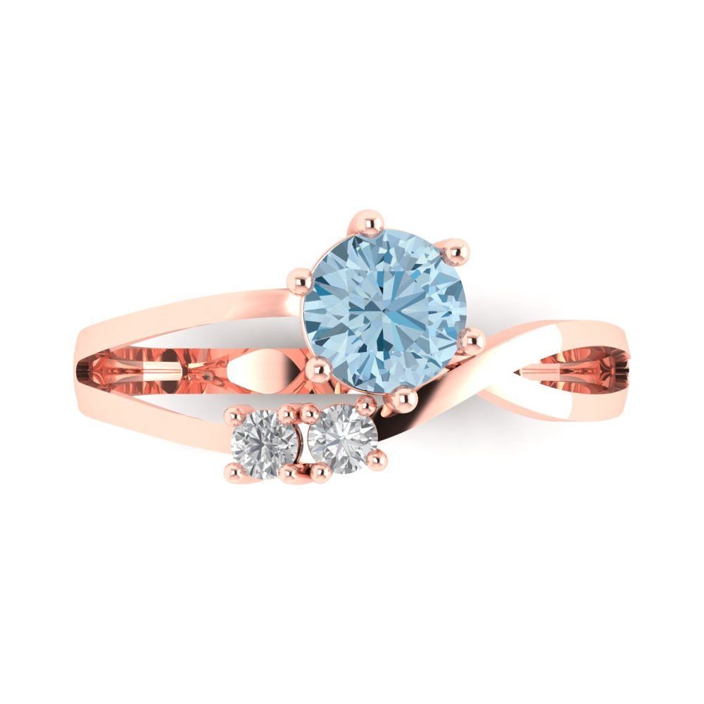 0.85 Ct Brillanter Rundschliff Designer Echter Makelloser Natürlicher Schweizer Blautopasedelstein Massiver 18K 14K Roségold Drei-stein-Ring von ClaraPucci