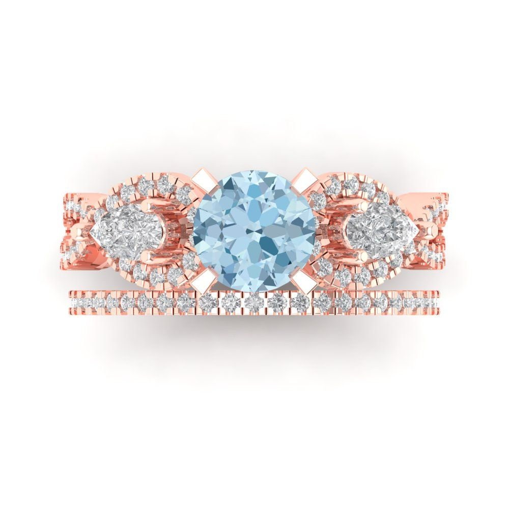 1, 89 Ct Brilliant Rundschliff Echter Natürlicher Schweizer Blauer Topas Edelstein Echt Massiv 18K 14K Roségold Solitär Mit Akzenten Braut Set von ClaraPucci