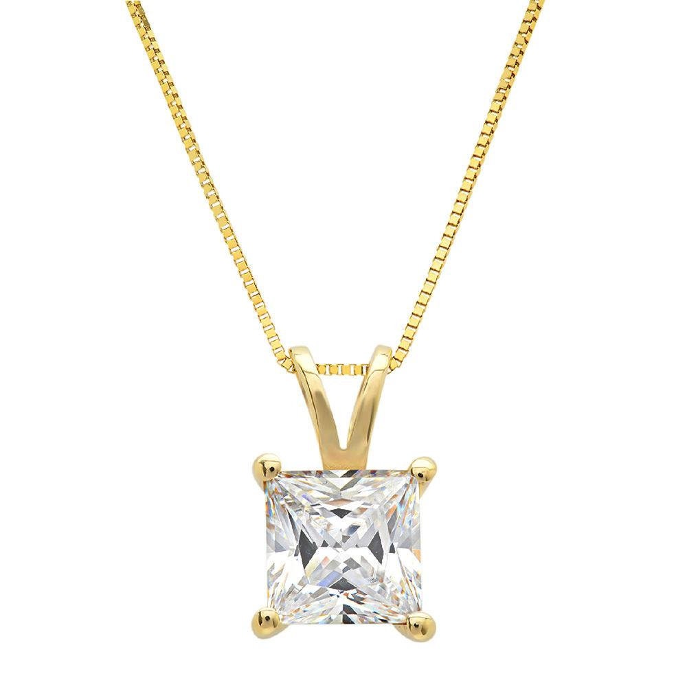 1 Ct Brilliant Princess Cut Solitaire Naturdiamant Stein Klarheit Vs1-2 Farbe G-H Gelbgold Anhänger Mit 18 "Kette von ClaraPucci