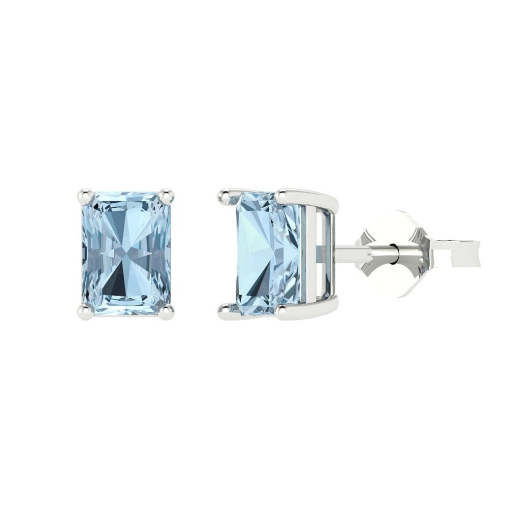 1.0 Ct Brilliant Emerald Cut Echte Solitär Ohrstecker Natürliche Schweizer Blautopas Edelstein Echt 18K 14K Weißgold Ohrringe Drücken Sie Zurück von ClaraPucci