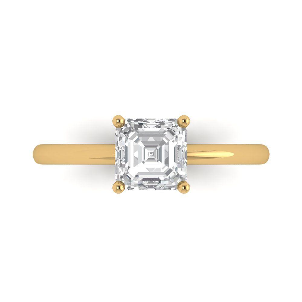 1.0 Ct Moissanit Asscher Cut Solitär Braut Versprechen Verlobung Hochzeit Jahrestag Statement Ring in Massivem 14K Gelbgold, 585Er Goldring von ClaraPucci