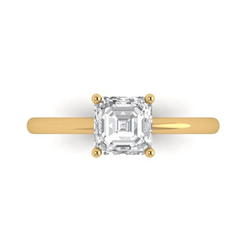 1.0 Ct Moissanit Asscher Cut Solitär Braut Versprechen Verlobung Hochzeit Jahrestag Statement Ring in Massivem 14K Gelbgold, 585Er Goldring von ClaraPucci
