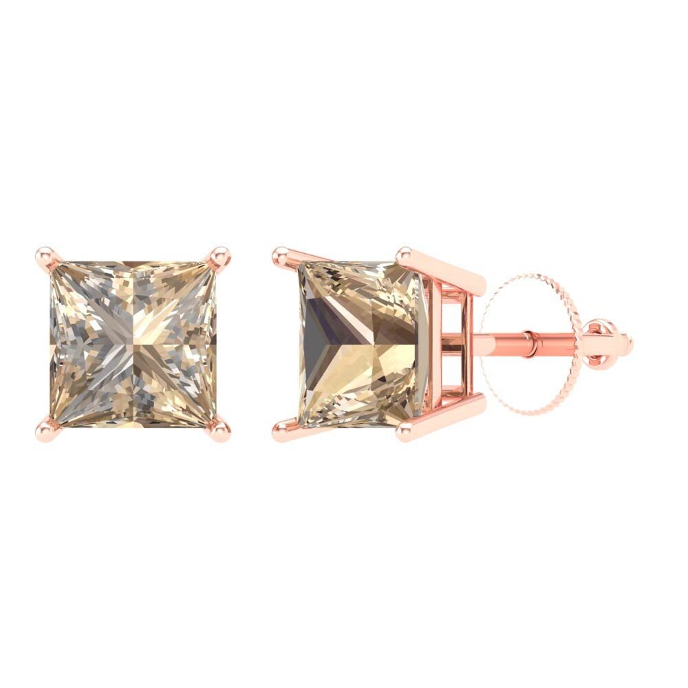 2 Ct Brilliant Princess Cut Solitaire Ohrstecker Echter Gelber Moissanite Edelstein Echte Solide 18K 14K Rose Gold Ohrringe Schraube Zurück von ClaraPucci