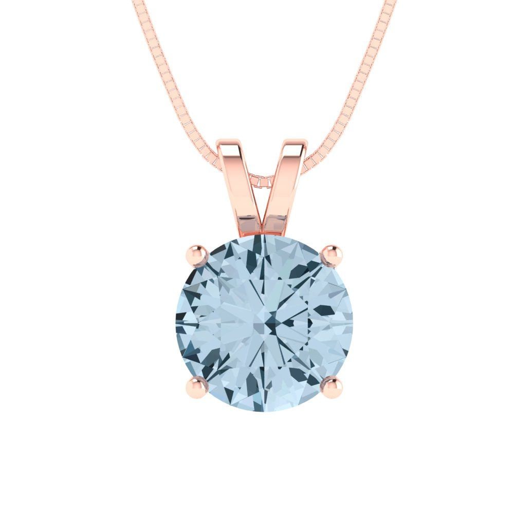 2.0 Ct Brilliant Rundschliff Echter Solitär Natürlicher Blauer Topas Edelstein Echt Massiv 18K 14K Roségold Anhänger Mit 18 "Kette von ClaraPucci