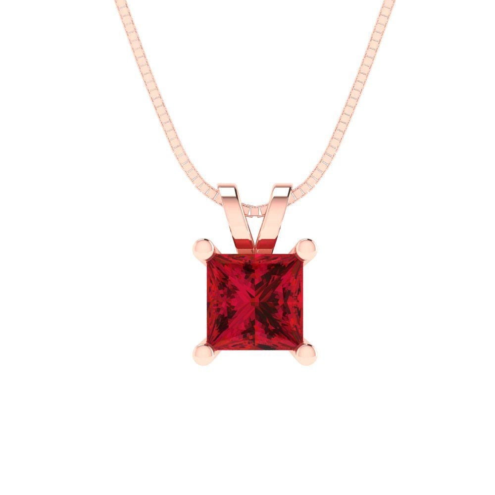 3.0 Ct Brilliant Princess Cut Echter Solitär Simulierter Rosa Turmalin Edelstein Echt Massiv 18K 14K Roségold Anhänger Mit 16 "Kette von ClaraPucci