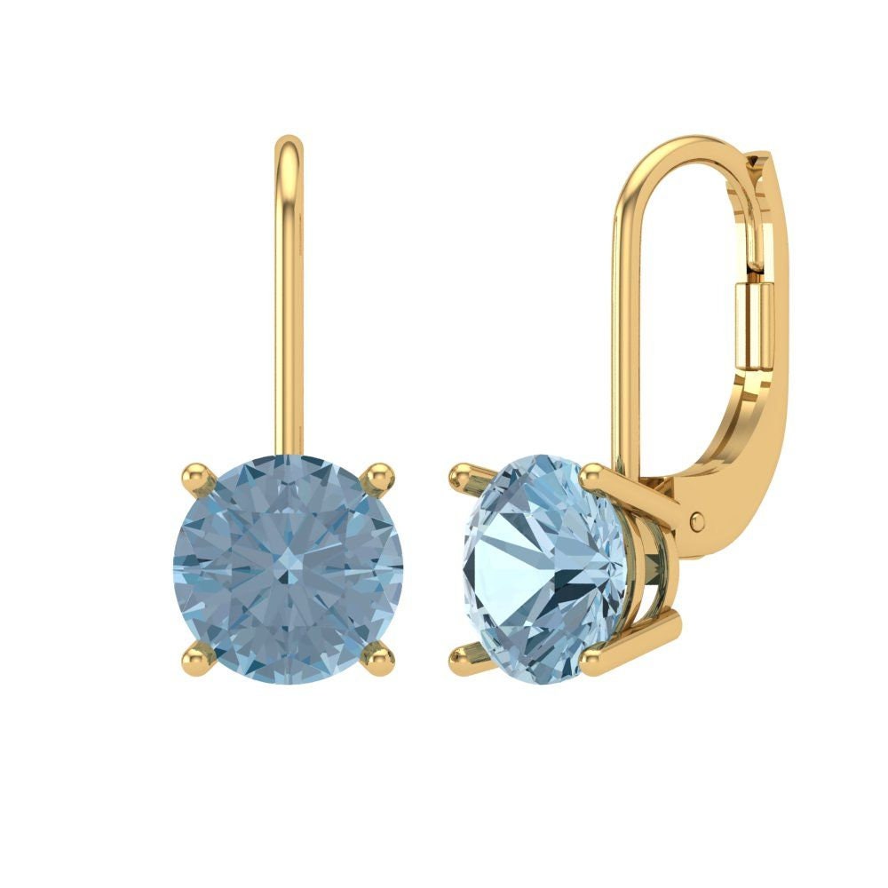 4 Ct Brilliant Round Cut Genuine Drop Baumeln Natürliche Schweizer Blautopas Edelstein Real Solid 18K 14K Gelbgold Ohrringe Lever Back von ClaraPucci