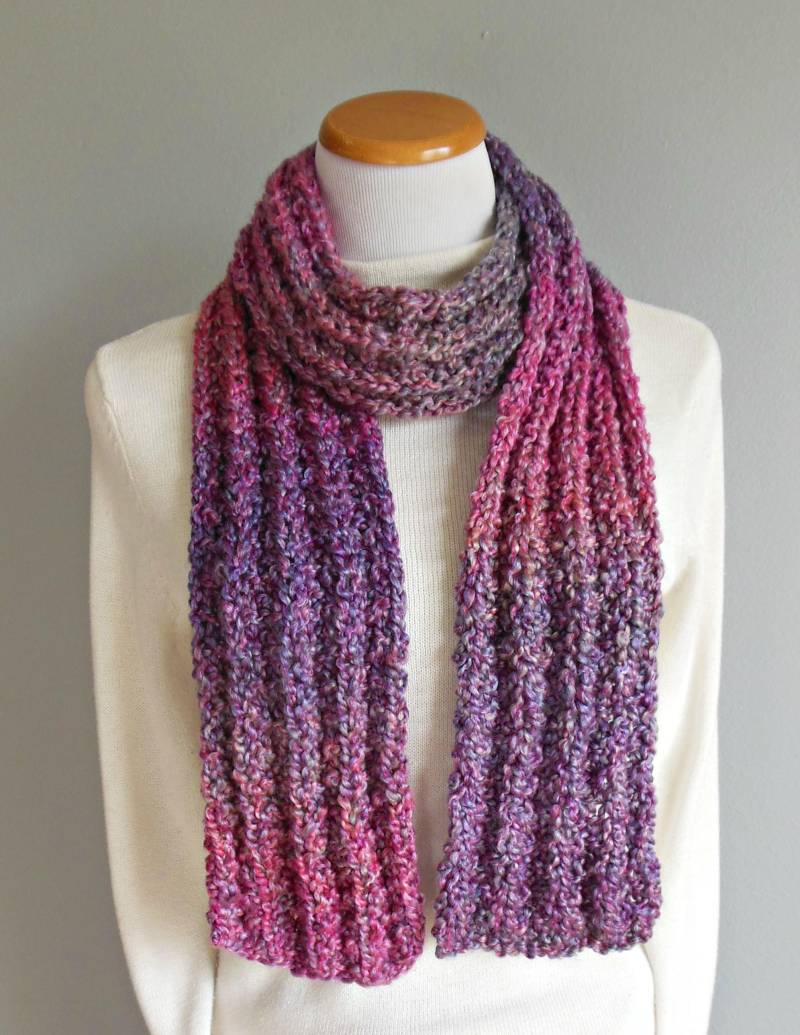 Rippenstrick Multicolor Pflaume Lila Himbeere Grau Rosa Lange Schal Hand Gestrickte Warme Mode von ClaraRuthScarves