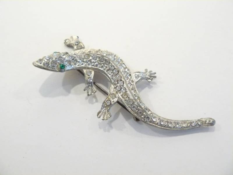 Charmante Art Deco Signiert Strass Figural Eidechse Brosche/Pin von ClarabellesCloset