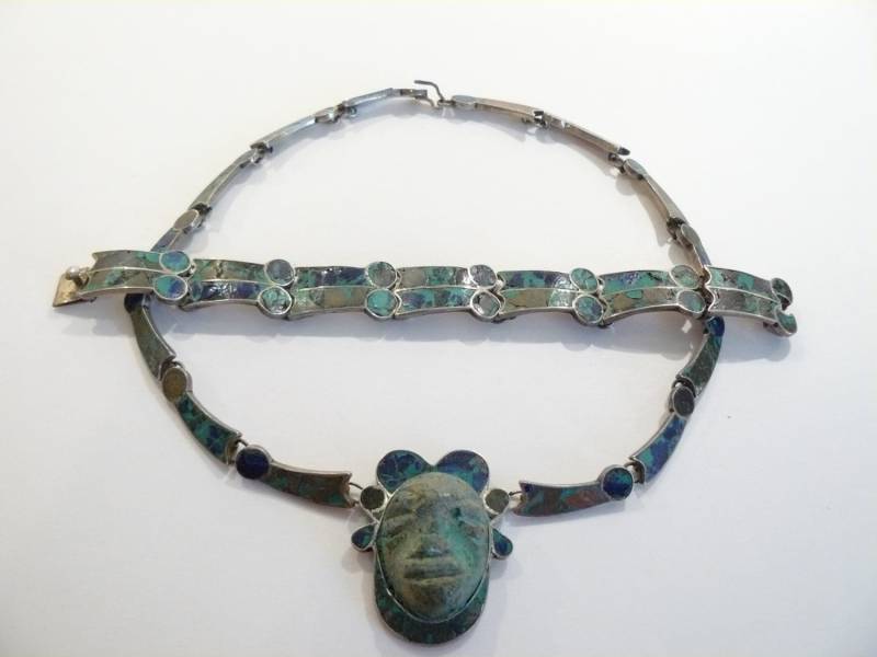 Erhebliche Vintage Sterling & Eingelegte Stein Herzstück Halskette Und Armband von ClarabellesCloset