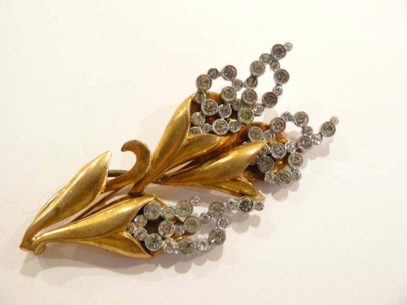 Schöne Vtg Art Deco Strass Figural Flower Spray Brosche Tschechoslowakei von ClarabellesCloset