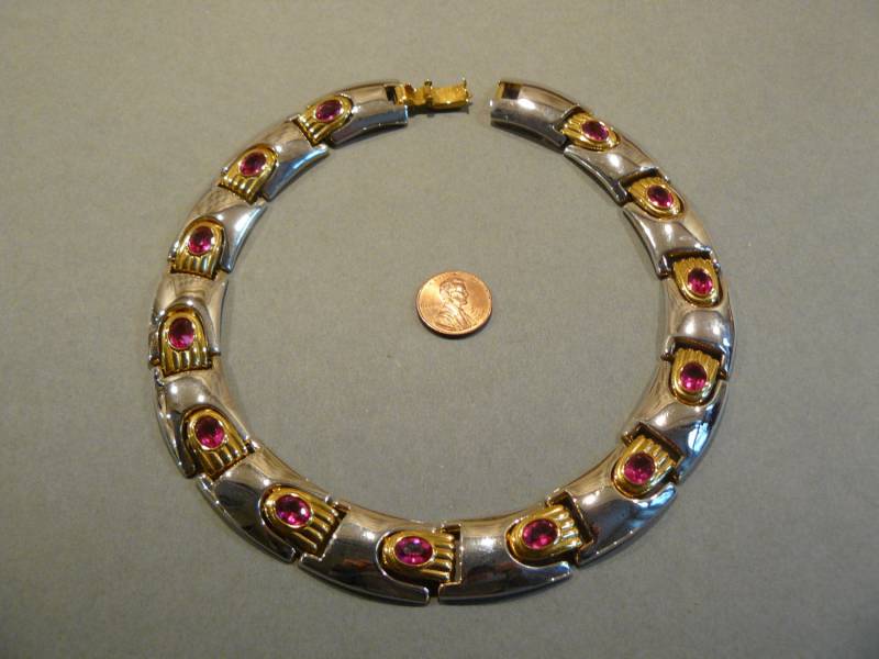 Wunderschöne Swarovski Fuschia Kristall Chrom & Gold Tozel Set Halsband Halskette von ClarabellesCloset