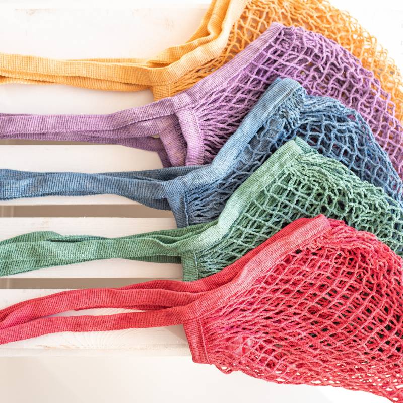 Einkaufsnetz 100% Baumwolle Handgefärbt | Umhängetasche Gemüsenetz Langer Griff von ClarasButik