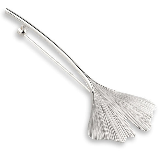 Schöne Lange Brosche in Form Eines Ginkgo-Blatts, 7 cm Groß Handgefertigt Aus 925 Silber von KathisSilberschmuck