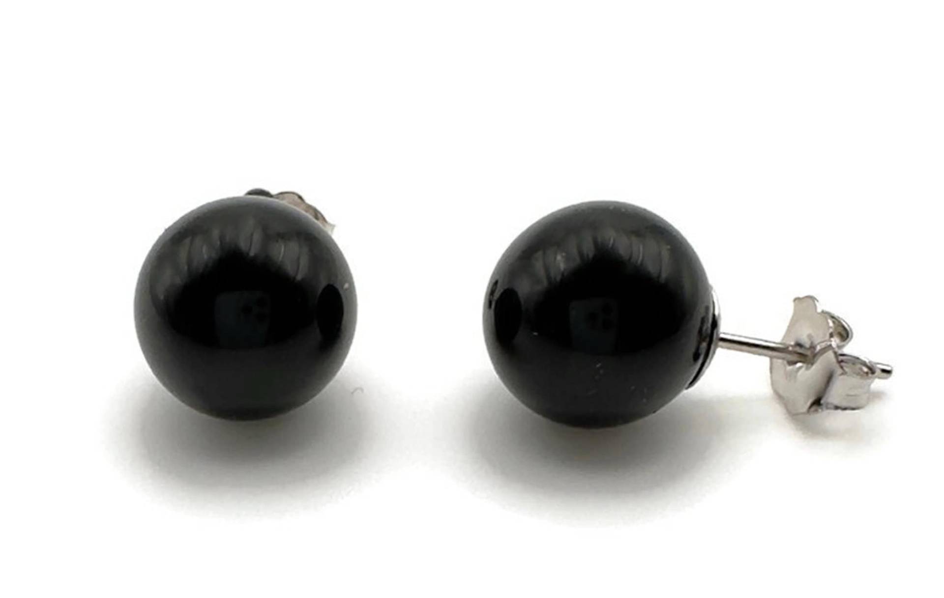Schwarzer Onyx Achat Runde Kugel 10mm Ohrstecker; 925 Silber, Handgefertigter Feiner Schmuck Schwarzer Onyx Achat Runde Kugel 10mm Ohrstecker; 925 Silber, Handgefertigter Feiner Schmuck von ClarielDesigns