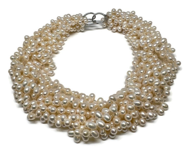 Süßwasserzuchtperle Torsade/Twist-Kette, 7-Reihig, 45 cm, 925Er Silberverschluss, Handgefertigt, Statement-Halskette Süßwasserzuchtperle Torsade/Twist-Kette, 7-Reihig, 45 cm, 925Er Silberverschluss, Handgefertigt, Statement-Halskette von ClarielDesigns