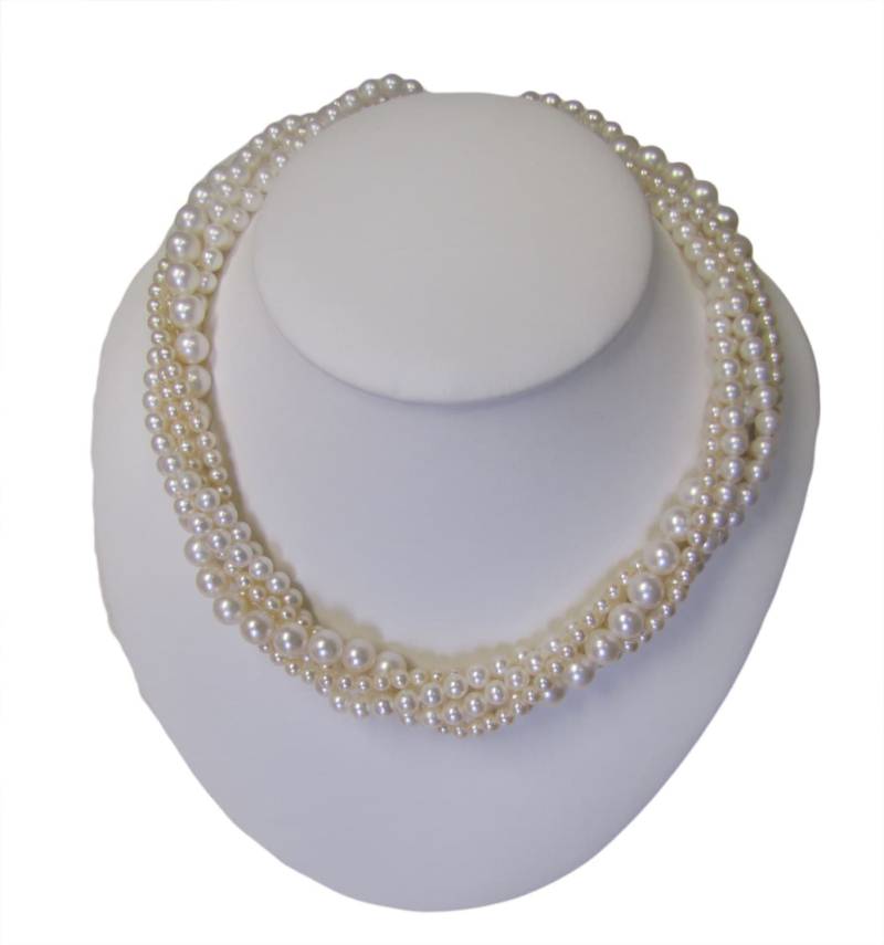 Wunderschöne, Hochwertige, Hochglänzende Süßwasserzuchtperle Torsade/Twist-Kette 925Er Silber, 5-Reihig, 4-8 Mm, 17", Handgefädelt." von ClarielDesigns