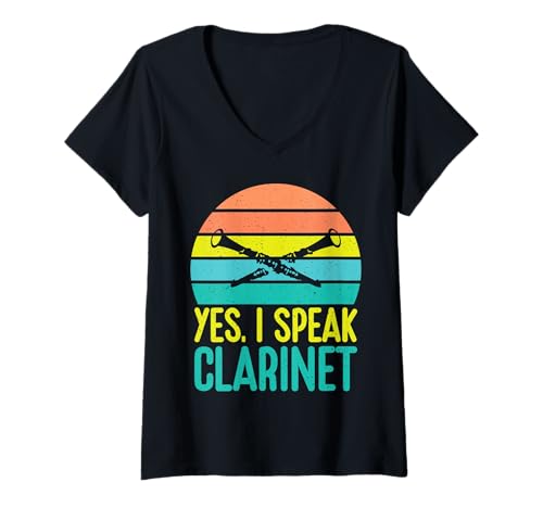 Damen Ja ich spreche Klarinette T-Shirt mit V-Ausschnitt von Clarinet Gifts & Clarinetist Gifts