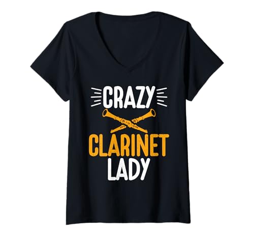 Damen Verrückte Klarinetten-Dame T-Shirt mit V-Ausschnitt von Clarinet Gifts & Clarinetist Gifts