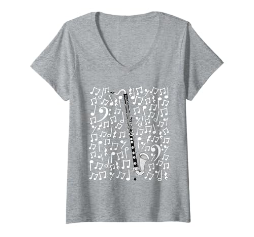 Damen Bassklarinette Musiknoten Holzbläser Lehrer Orchester T-Shirt mit V-Ausschnitt Damen Bassklarinette Musiknoten Holzbläser Lehrer Orchester T-Shirt mit V-Ausschnitt von Clarinet Teacher Bass Clarinetist By DoodleRob