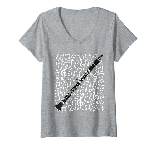Damen Klarinette Musiknoten Holzbläser Lehrer Orchester T-Shirt mit V-Ausschnitt Damen Klarinette Musiknoten Holzbläser Lehrer Orchester T-Shirt mit V-Ausschnitt von Clarinet Teacher Notation Clarinetist By DoodleRob