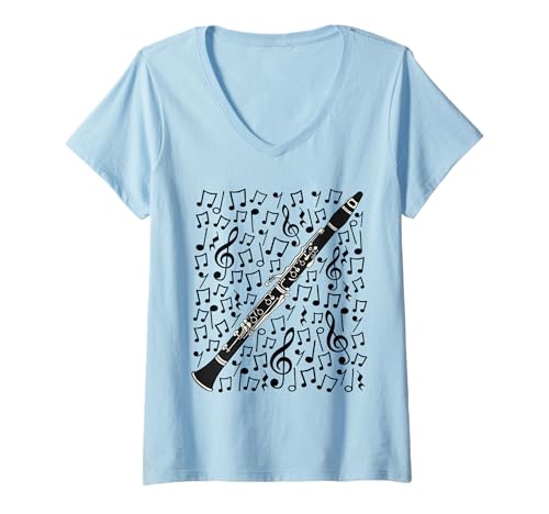 Damen Klarinette, Musiknoten, Klarinettist T-Shirt mit V-Ausschnitt Damen Klarinette, Musiknoten, Klarinettist T-Shirt mit V-Ausschnitt von Clarinet Teacher Sheet Music Musician By DoodleRob