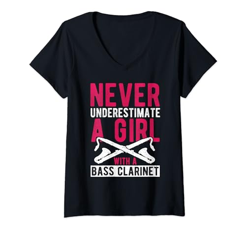 Damen Unterschätzen Sie niemals ein Mädchen mit einer Bassklarinette T-Shirt mit V-Ausschnitt von Clarinetist Clarinet Design