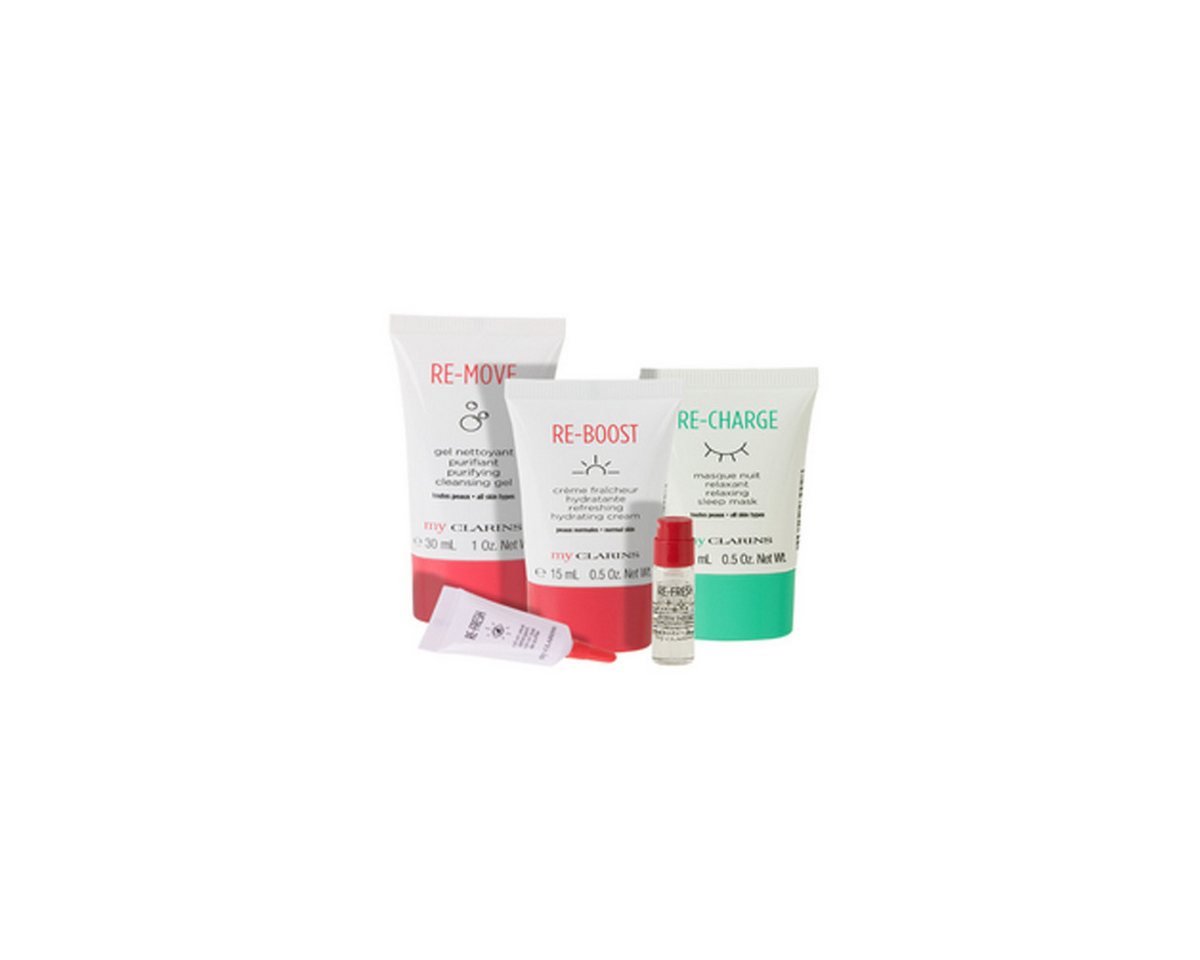 Clarins Gesichtspflege-Set CLARINS GRAB & GO SET: GEL 30ML + REBOOST 15ML + MASK 15ML + EYE 3ML von Clarins