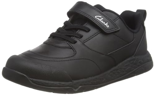 Clarks School SteggyStride K Sneaker, Black Leather, 27.5 EU von Clarks School