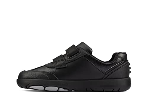 CLARKS - Boys School K - Clarks Rex Stride Kids Black Leather - Black - F (Standard) - 10.5 UK / 28.5 EU von Clarks