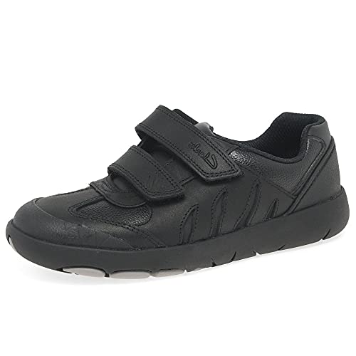 CLARKS - Boys School K - Clarks Rex Stride Kids Black Leather - Black - G (Wide) - 12 UK / 30 EU von Clarks