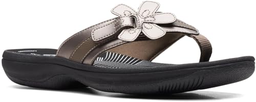 Clarks Womens Breeze Sea Flip-Flop Sandals - Comfortable Flip Flop with Adjustable Hook and Arch Support - Casual Summer Wearing Cloudsteppers for Everyday, Pewter / Schwarz, 42.5 EU von Clarks