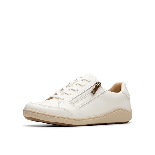 Clarks Bryianne Bayla Damen-Sneaker, Cremefarbenes Leder, 41.5 EU von Clarks