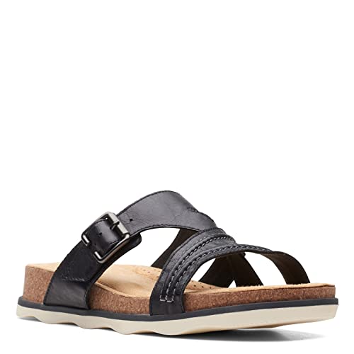 Clarks Brynn Hope Flache Sandalen für Herren, schwarzes Leder, 43 EU von Clarks