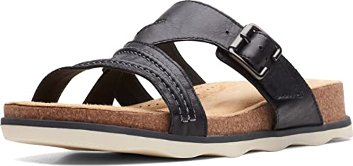 Clarks Brynn Hope Flat Sandal, Black Leather, 9.5 Medium von Clarks