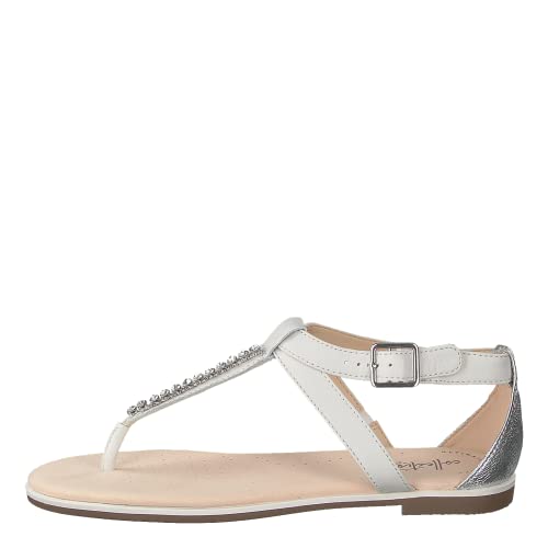 Clarks Damen Bay Poppy T-Spangen Sandalen, Weiß (White/Silver) von Clarks