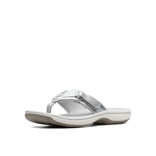 Clarks Damen Breeze Sea Flipflop, Silver Synthetic, 44 EU von Clarks