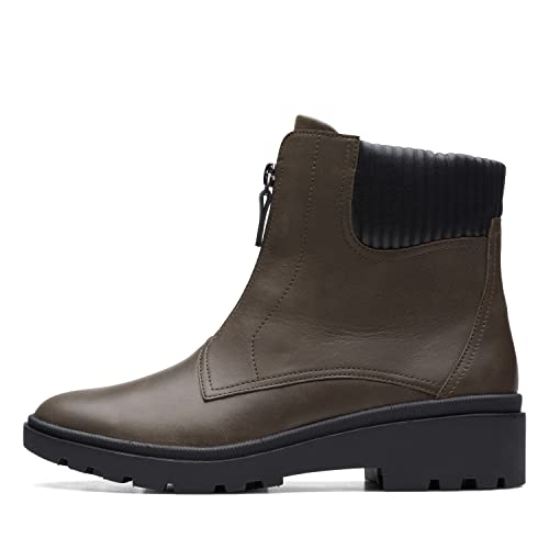 Clarks Damen Calla Zip Halblange Stiefel, Dunkeles Olivenleder, 43 EU Weit von Clarks