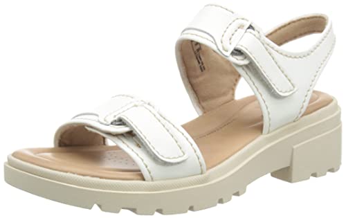 Clarks Damen Coast Daisy Sandal, White Leather, 41.5 EU von Clarks