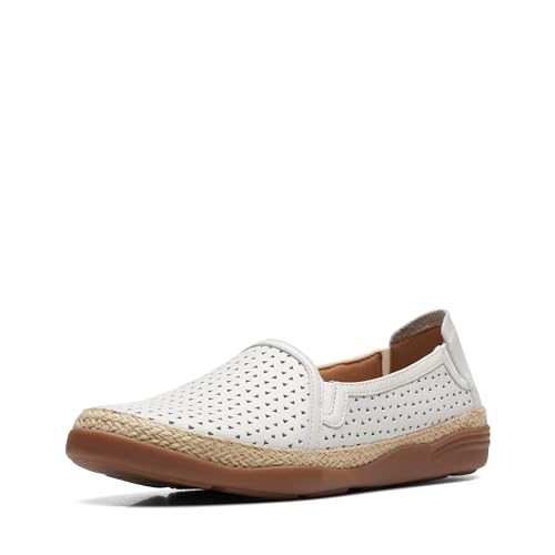 Clarks Damen Elaina Rubin Slipper, Weißes Leder, 41.5 EU Weit von Clarks
