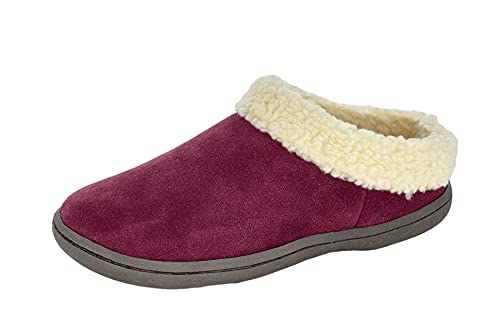 Clarks Damen-Hausschuhe aus Wildleder mit Kunstherpa-Kragen JMH1894 – Plüsch-Memory-Schaum-Fußbett – Innen- und Außenbereich, Burgunder, 40.5 EU von Clarks