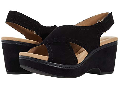 Clarks Damen Keilabsatz Keilsandale, Schwarze Velourslederoptik, 38.5 EU Weit von Clarks