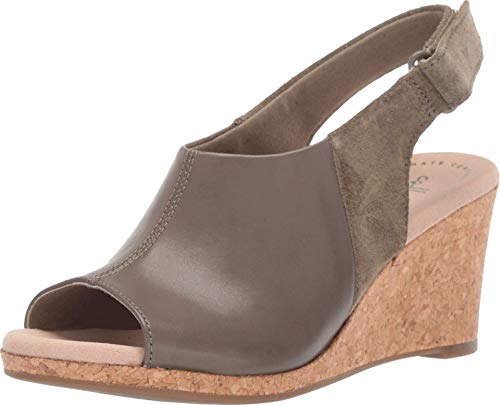 Clarks Damen Lafley Jess Keilabsatz-Sandale, Olive Leather Suede Combi, 40 EU von Clarks