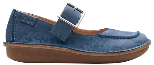 Clarks Damen Funny Bar Flacher Slipper, Blaues Nubuk, 38 EU von Clarks