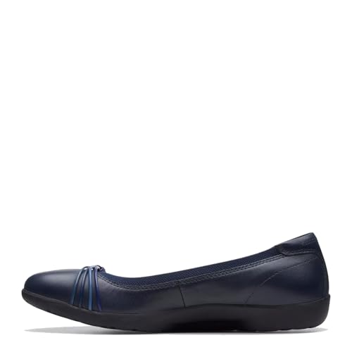 Clarks Damen Meadow Rae Ballerinas, Marineblaues Leder, 41 EU Weit von Clarks