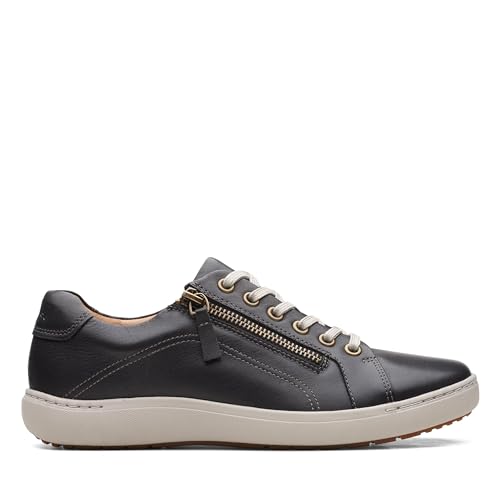 Clarks Damen Nalle Lace Sneaker, Black Leather, 39 EU von Clarks