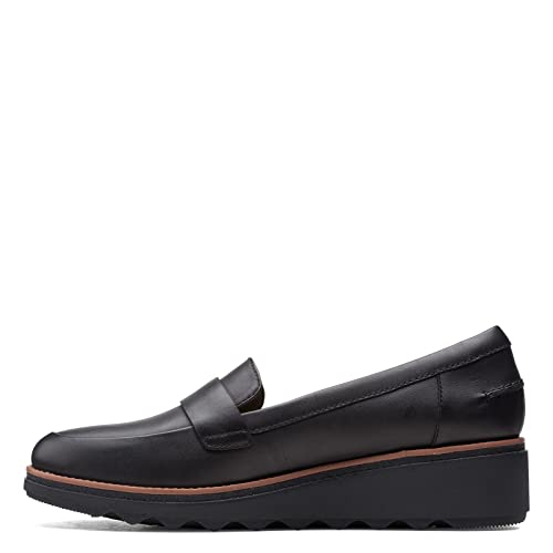 Clarks Damen – Sharon Gracie Einfassung – 11 m Penny Loafer, Schwarzes Leder mit dunkelbraunem Rand, 43 EU von Clarks