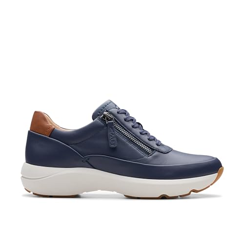 Clarks Damen Tivoli Zip Sneaker, Navy Leather, 39.5 EU von Clarks
