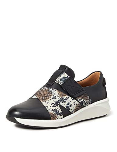 Clarks Damen Un Rio Strap Sneaker, Black Leather/Snake Combi, 37.5 EU von Clarks